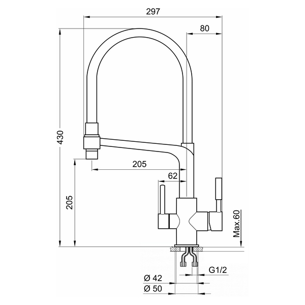 Кухонный смеситель GRANULA 0083, АЛЮМИНИУМ