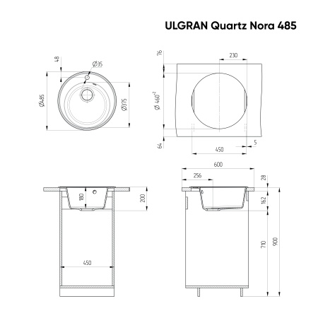 Мойка ULGRAN Quartz Nora 485-01