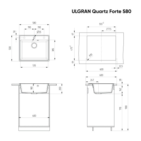 Мойка ULGRAN Quartz Forte 580-02