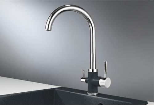 Кухонный смеситель GRANULA 3168, XРОМ/ШВАРЦ (чёрный металлик)