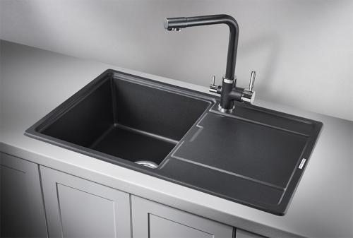 Кухонная мойка GRANULA 7804, ШВАРЦ (чёрный металлик), кварц