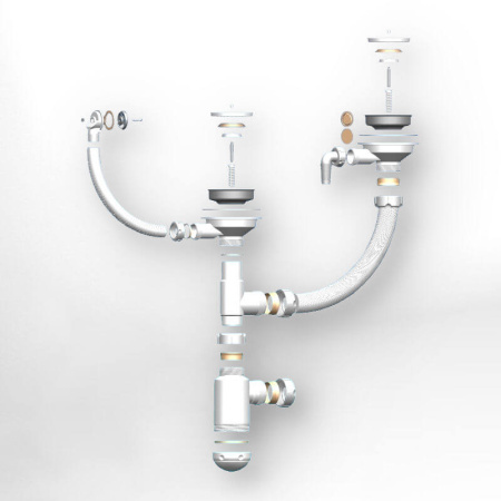 Сифон двойной GRAND 31/2 с круглым переливом и отводом ЭКОНОМ (С.Н. 391-11-22)