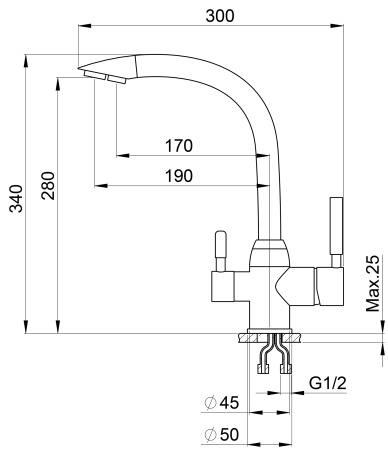 Кухонный смеситель GRANULA 3167, XРОМ/ШВАРЦ (чёрный металлик)