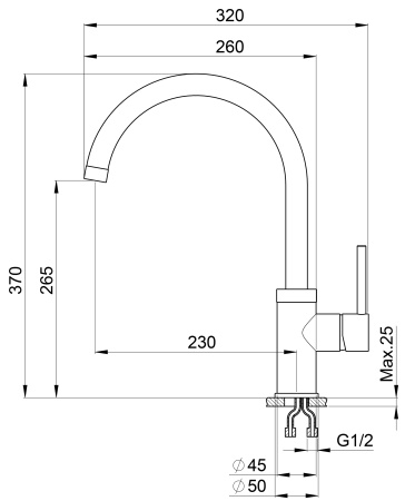 Кухонный смеситель GRANULA 3125, XРОМ/ШВАРЦ (чёрный металлик)