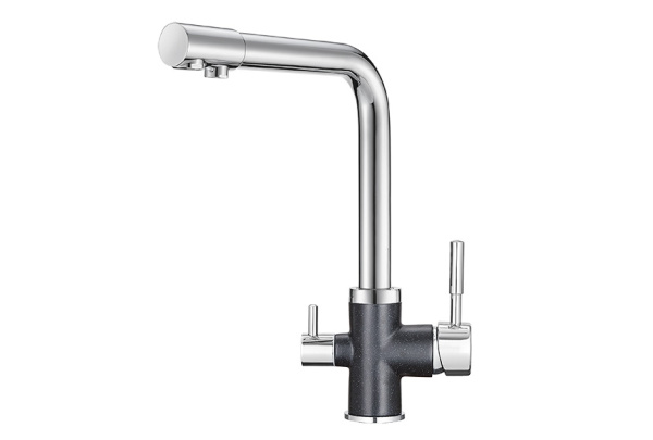 Кухонный смеситель GRANULA 3015, XРОМ/ШВАРЦ (чёрный металлик)