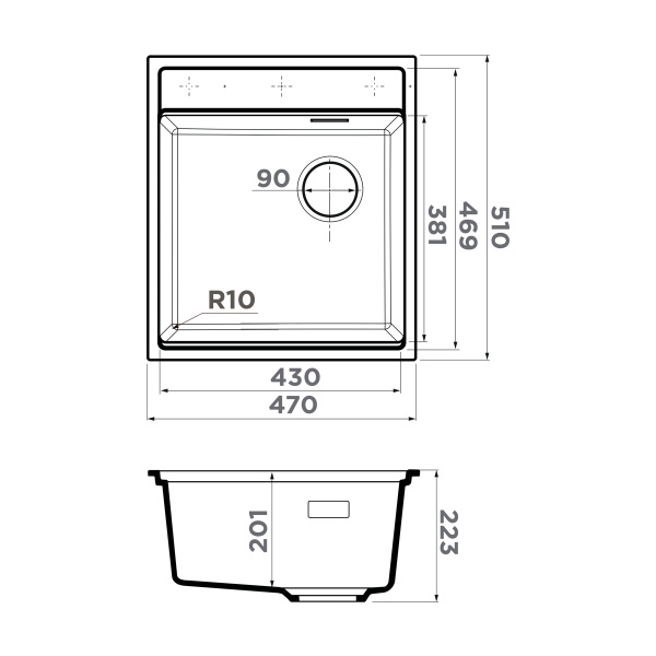 Omoikiri Yoru 47 Side-BL Artgranit/черный